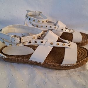 JIMMY CHOO Denise White Studded Leather Espadrille Sandals Flats 7 /EU37.5
